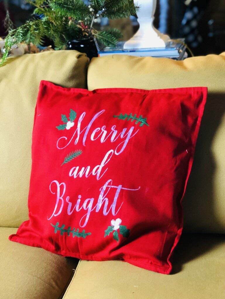 A Maker’s studio, enjoy the bragging rights, crafting a beautiful life, Cynthia nessel, create with Cynthia, home décor, diy holiday pillow, holiday pillow