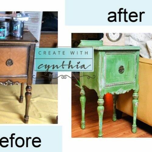 create with cynthia, cynthia nessel, green cabinet, green end table, painted furniture, debi's design diary, diy paint