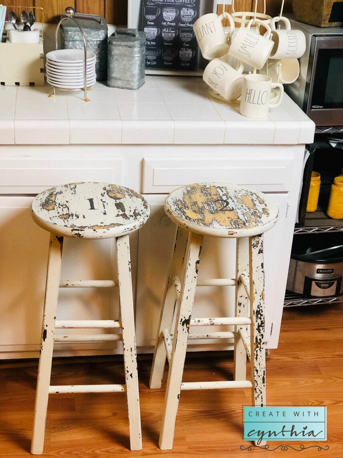 create with cynthia, cynthia nessel, barstool makeover, furniture flip, painted furniture, chippy furniture, essential stencils, diy paint, sweet pickins milk paint, northern california, treasurefest, homedecor