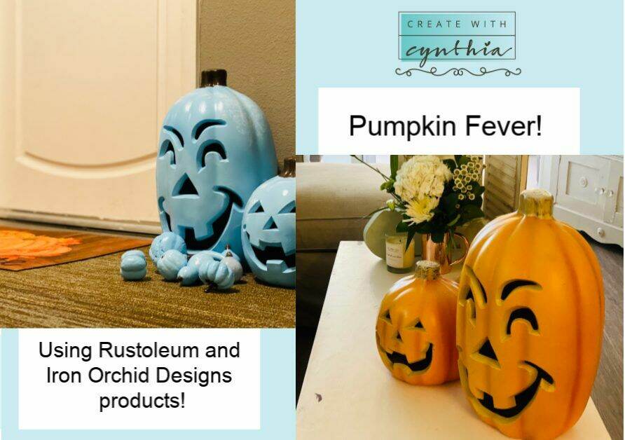 create with cynthia, cynthia nessel, rustoleum, rust-oleum, diy home decor, fall decor ideas, fall decor, pumpkins, diy paint, clay paint, iron orchid designs, blue pumpkins, painted pumpkins