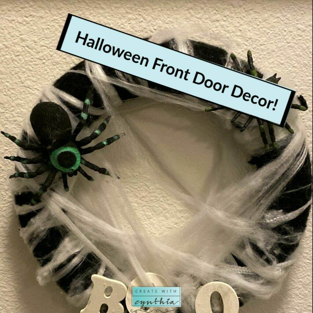 create with cynthia, cynthia nessel, halloween front door decor, diy home decor, front door, vintage decor, halloween wreath, essential stencils