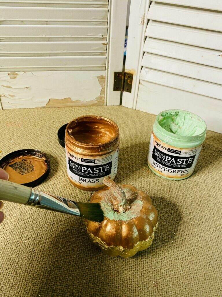 create with cynthia, cynthia nessel, vintage furniture makeovers, diy home decor, fall decor ideas, fall decor, pumpkins, a maker's studio, craft a beautiful life, enjoy the bragging rights, gild, leaf gilded pumpkins