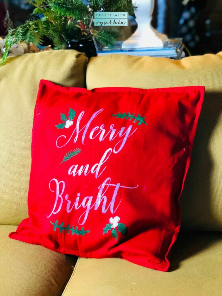 Create with cynthia, cynthia nessel, diy holiday pillow, diy christmas pillow, diy pillow, christmas decor, christmas pillow diy, diy home decor, essential stencils, a maker's studio, craft a beautiful life, enjoy the bragging rights, maker boss