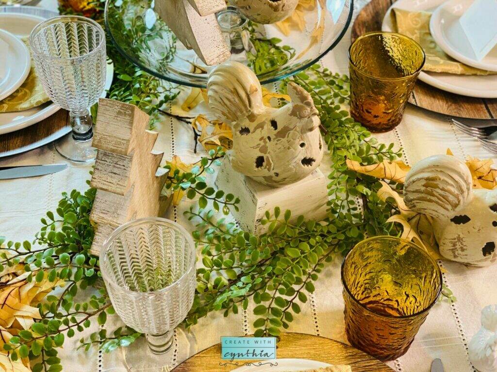 rustic decor, create with cynthia, cynthia nessel, vintage decor, a maker's studio, re-new-all candles, thanksgiving tablescape ideas, thanksgiving tablescape, turkey tablescape, turkey