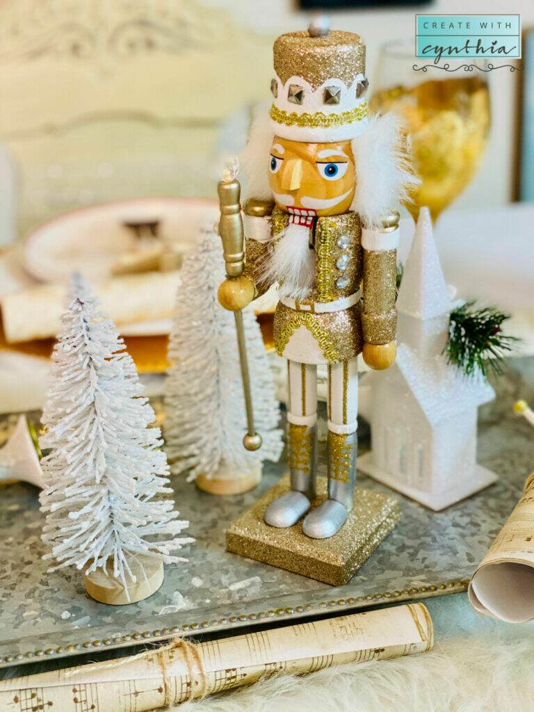 create with cynthia, cynthia nessel, junk christmas tree, refurbished christmas tree, christmas, vintage home decor, diy home decor, nutcracker, nutcracker christmas table decor, nutcracker tablescape, nutcracker table decorations, walnut crackers