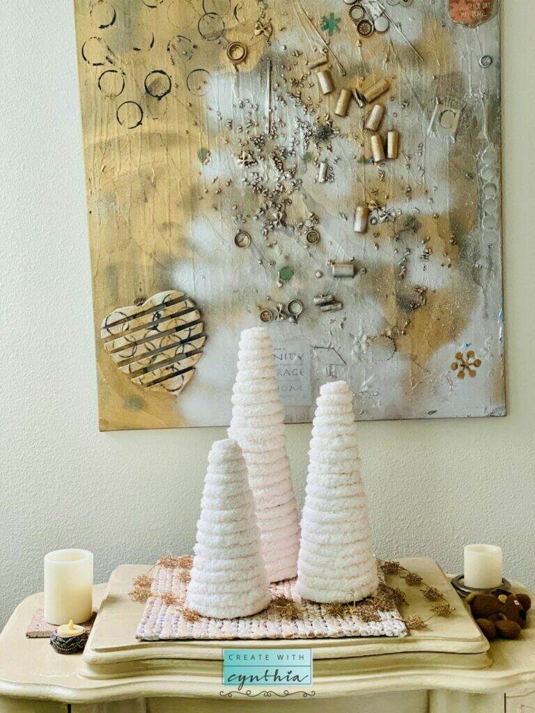 create with cynthia, cynthia nessel, christmas decor, christmas tree decor, christmas tree, christmas trees, diy home decor, christmas, christmas crafts, yarn christmas tree, yarn crafts, yarn trees