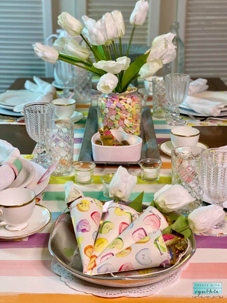 Conversation Heart Tablescape at Create With Cynthia