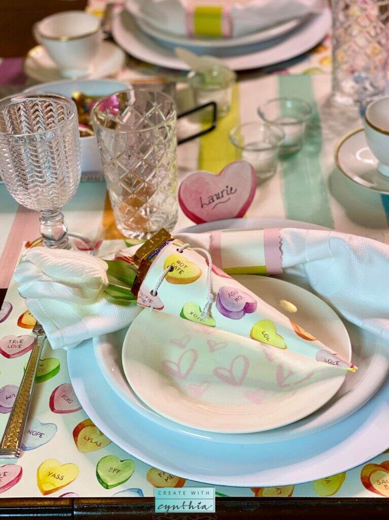 Conversation Hearts Tablescape at Create With Cynthia