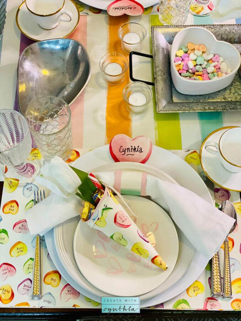 Conversation Hearts Tablescape at Create With Cynthia