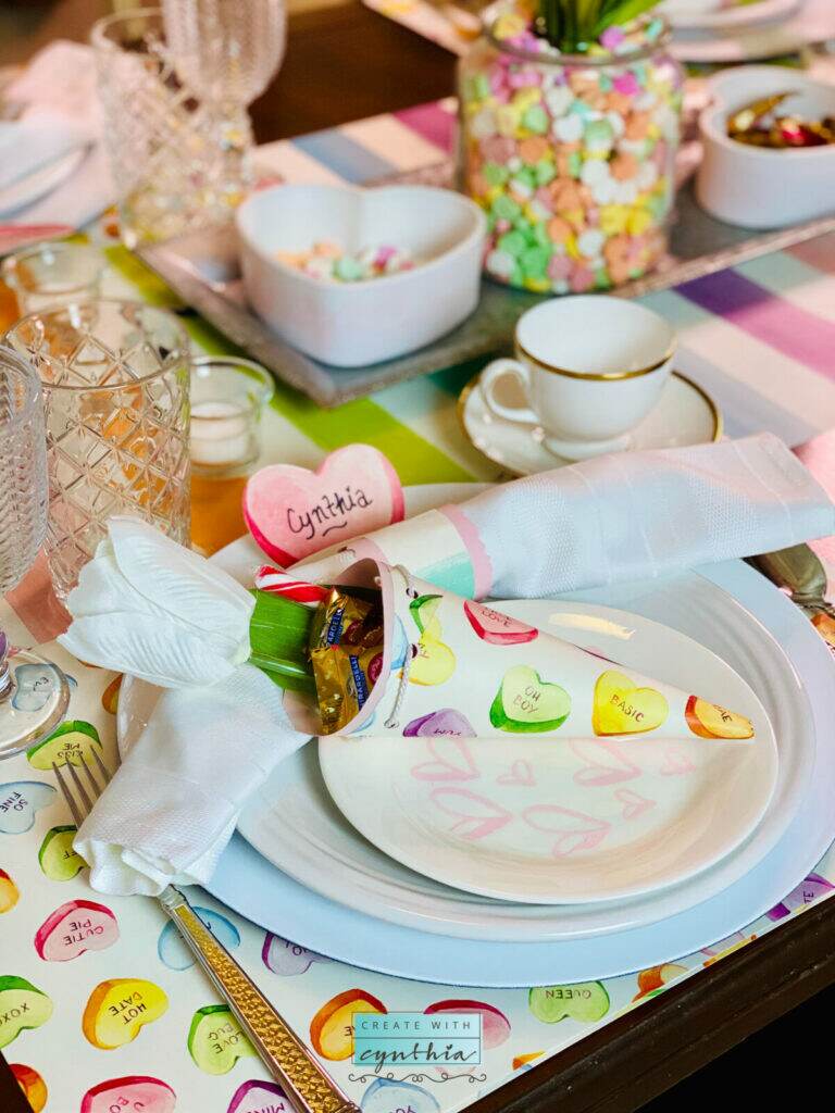 Conversation Hearts Tablescape at Create With Cynthia