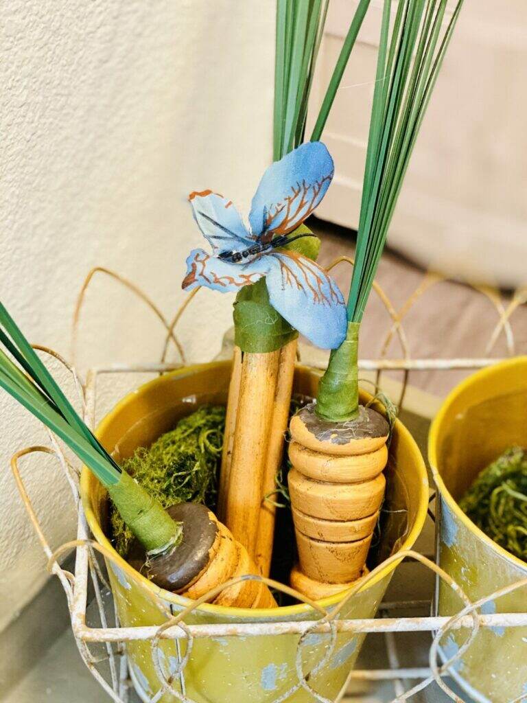 Spring Decor, spindle carrots, carrot spindles, pinterest challenge, diy paint, clay paint, debi’s design diary diy paint, easter carrots, diy carrots, wood carrots, carrot decor, diy home decor, vintage decor, create with cynthia, cynthia nessel, vintage,