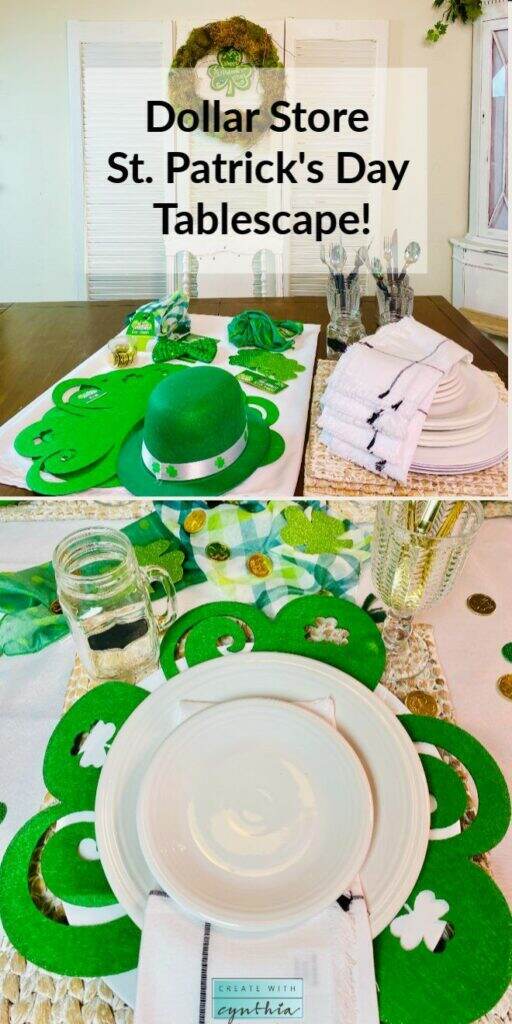 Dollar store St. Patrick's Day Tablescape on Weekly Round Up.