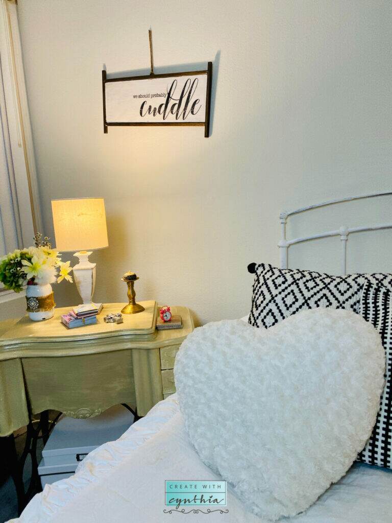 Essential Stencils Cuddle Sign n the Bedroom.