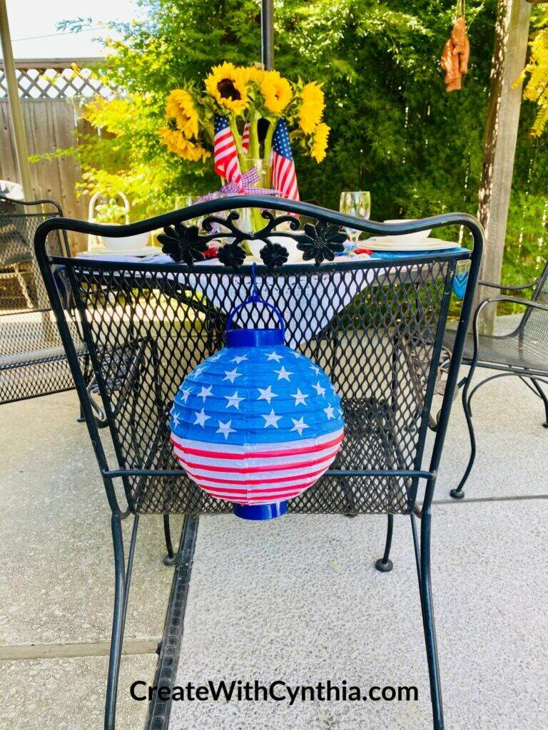 Backyard table setting Celebrating Red, White and Blue.