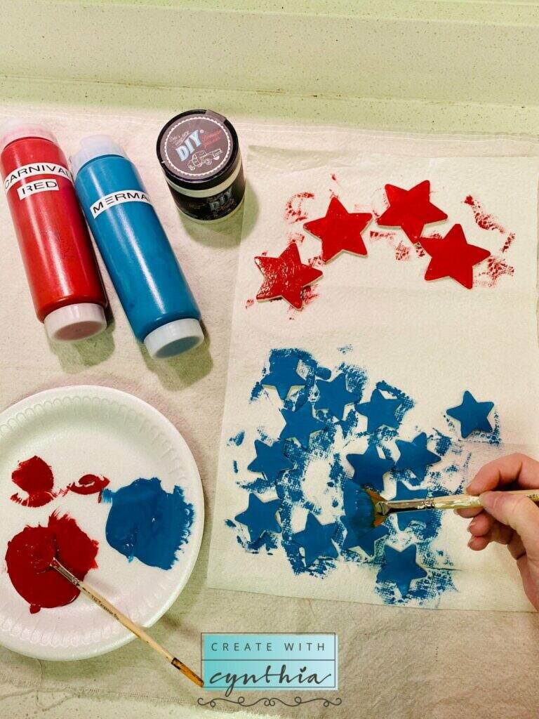 Painting Stars Blue for Star Wreath