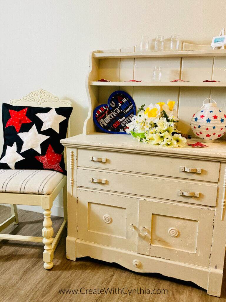 Patriotic decor and pillow in my home.