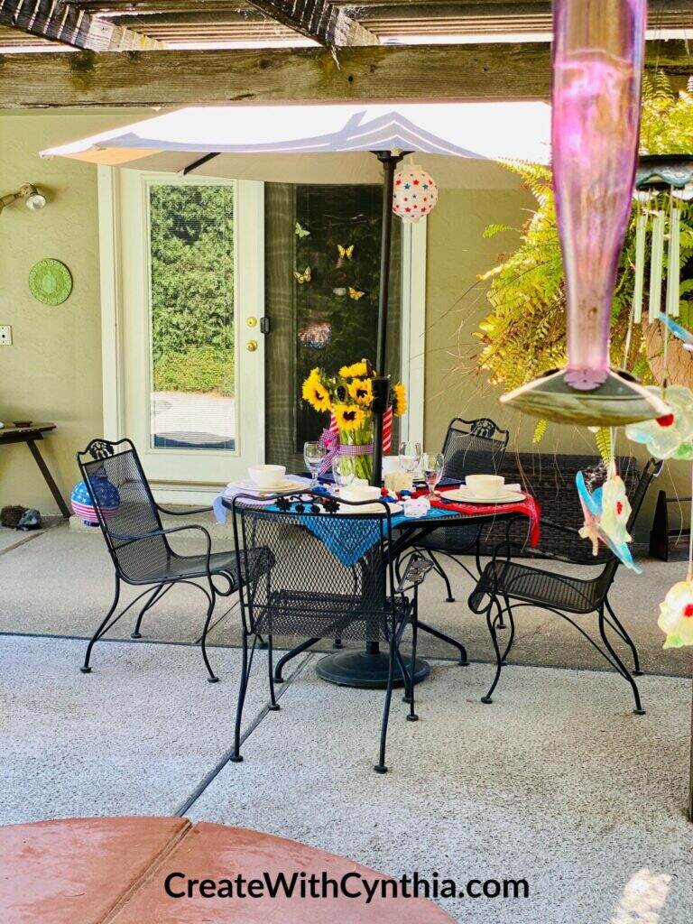 Side view of the table celebrating Red, White and Blue.